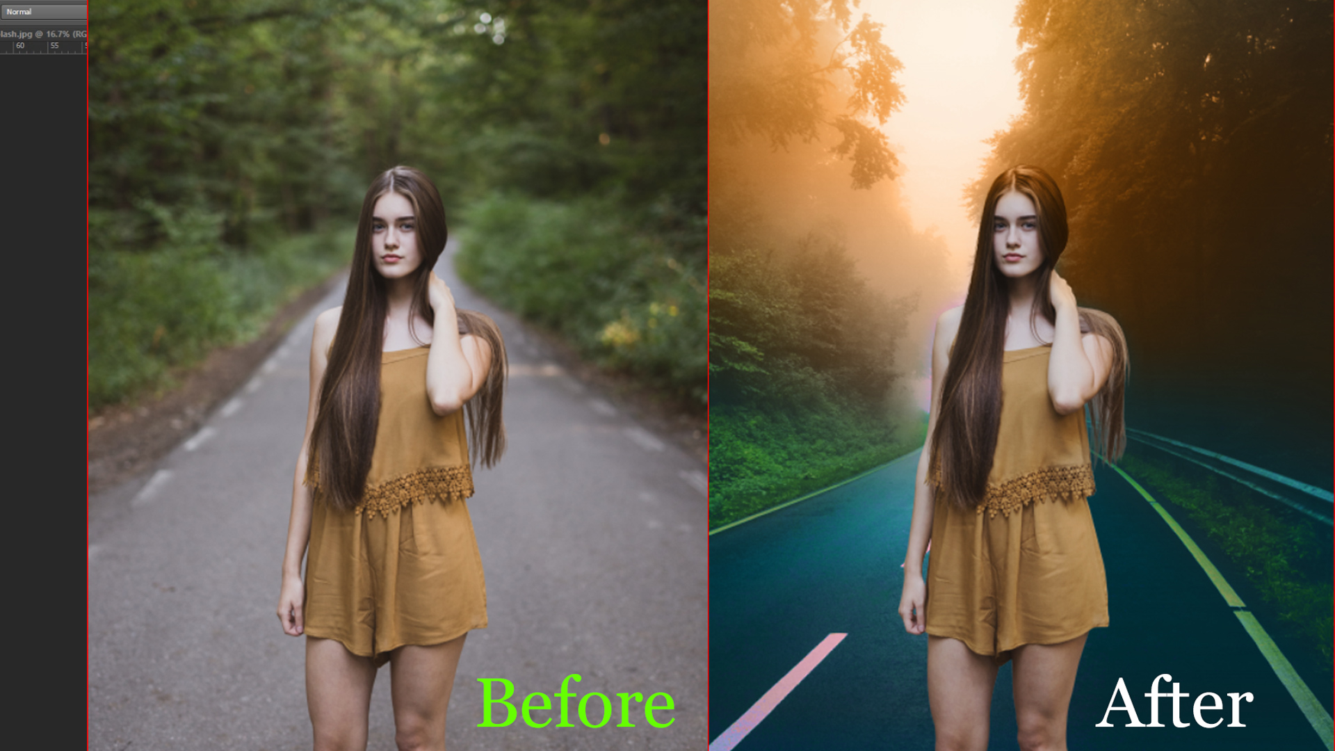 Фотосессия на зеленом фоне до и после
