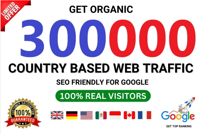 300,000 Organic SEO Friendly Worldwide Targeted Real Website Visitors Traffic