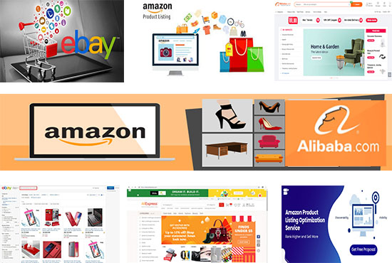 I will do product listing on alibaba, aliexpress, shopify, walmart, amazon and ebay