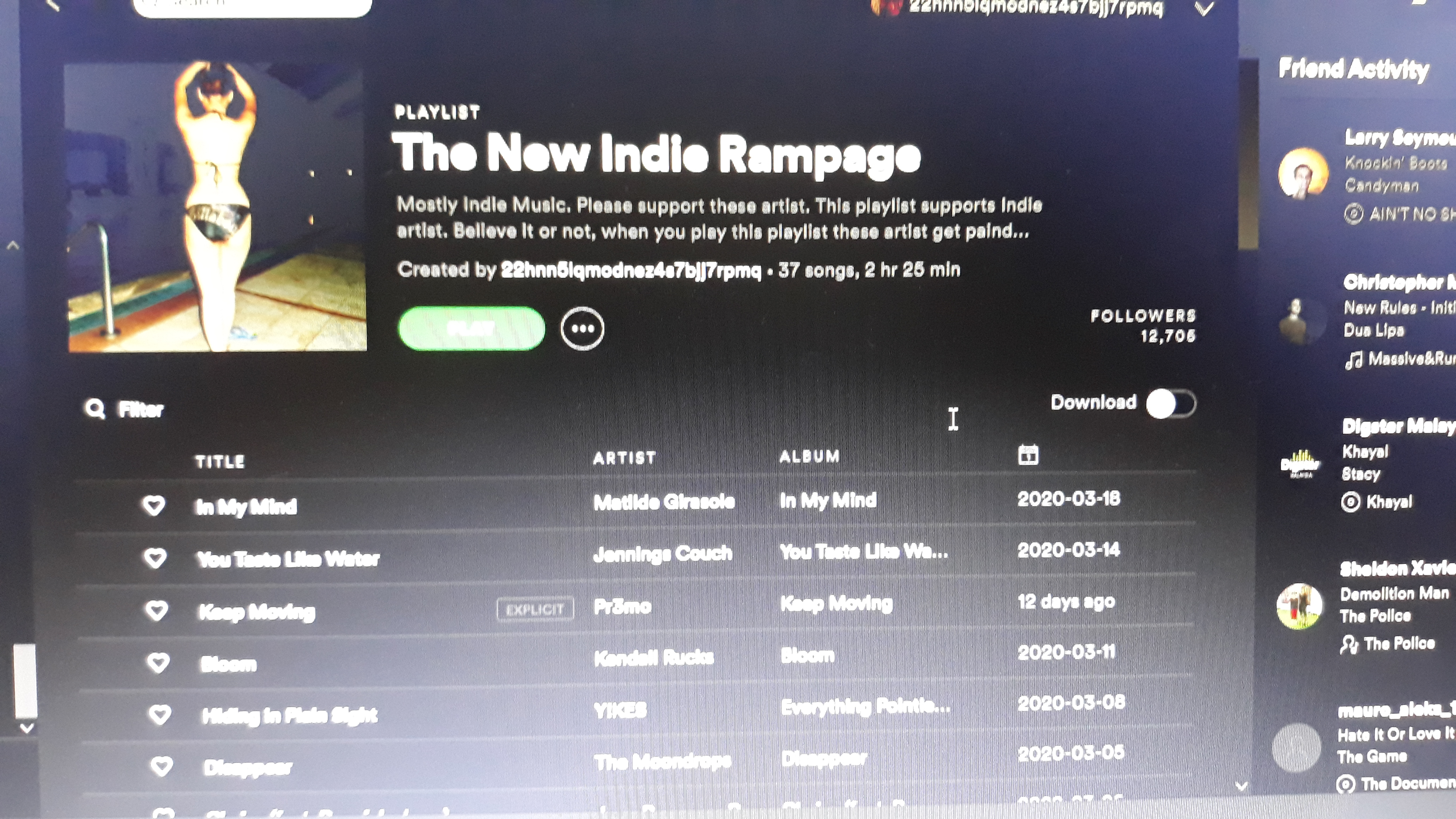 add one song to the New Indie Rampage playlist for $8 ...