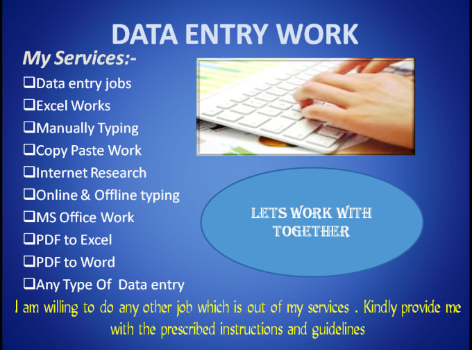 I work am working. Data entry. Data entry job. Data entry and copy paste work. Offline data entry.