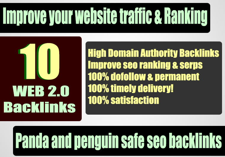 Build 10 web 2.0 45 plus DA PA TF CF Permanent Dofollow backlink 