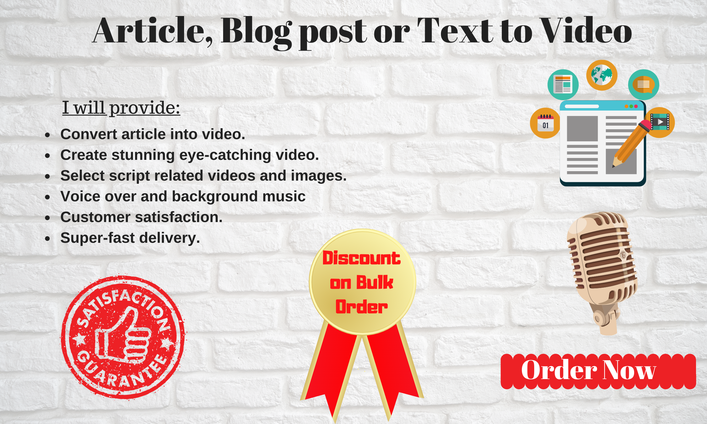 I will turned blog post, article or text into video with voice over[350 Words Per Script]