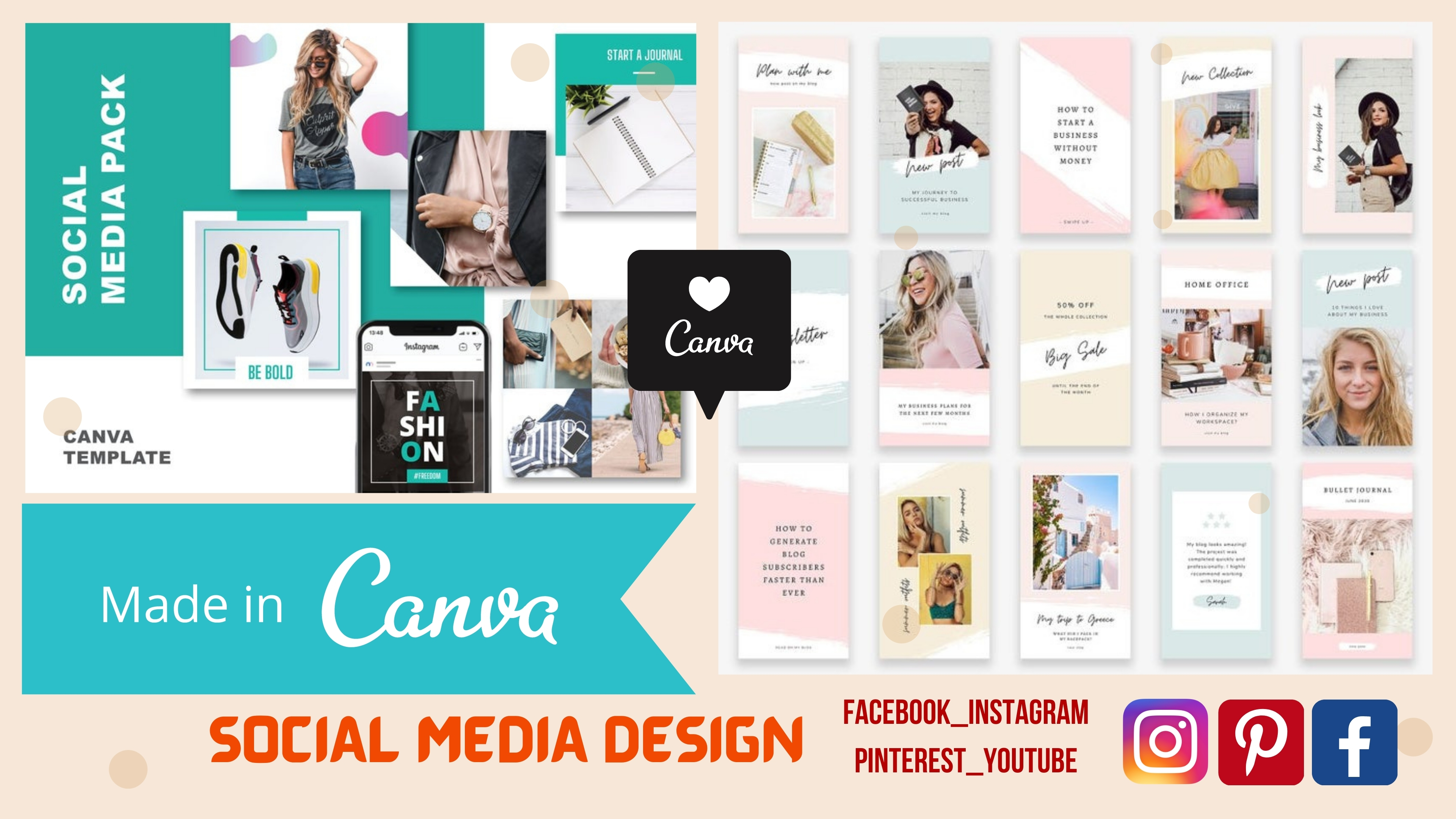 I will design social media post & editable canva pro templates for $5