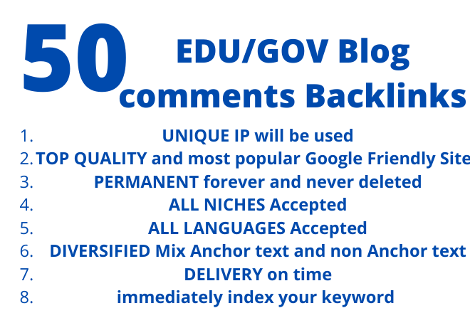 Powerful 50 EDU Blog comments Backlinks for BOOST Your Rankings immediately 