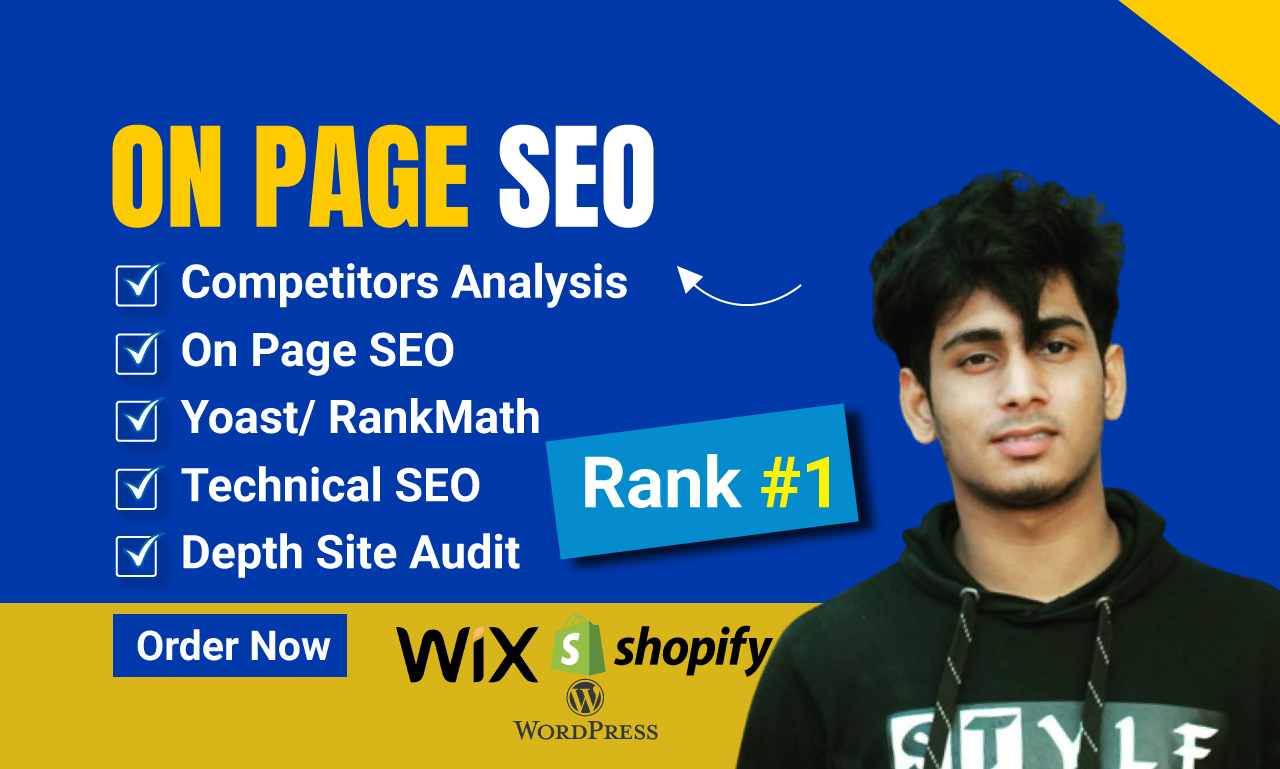 On page SEO Optimization for WordPress Wix Shopify and squarespace website 