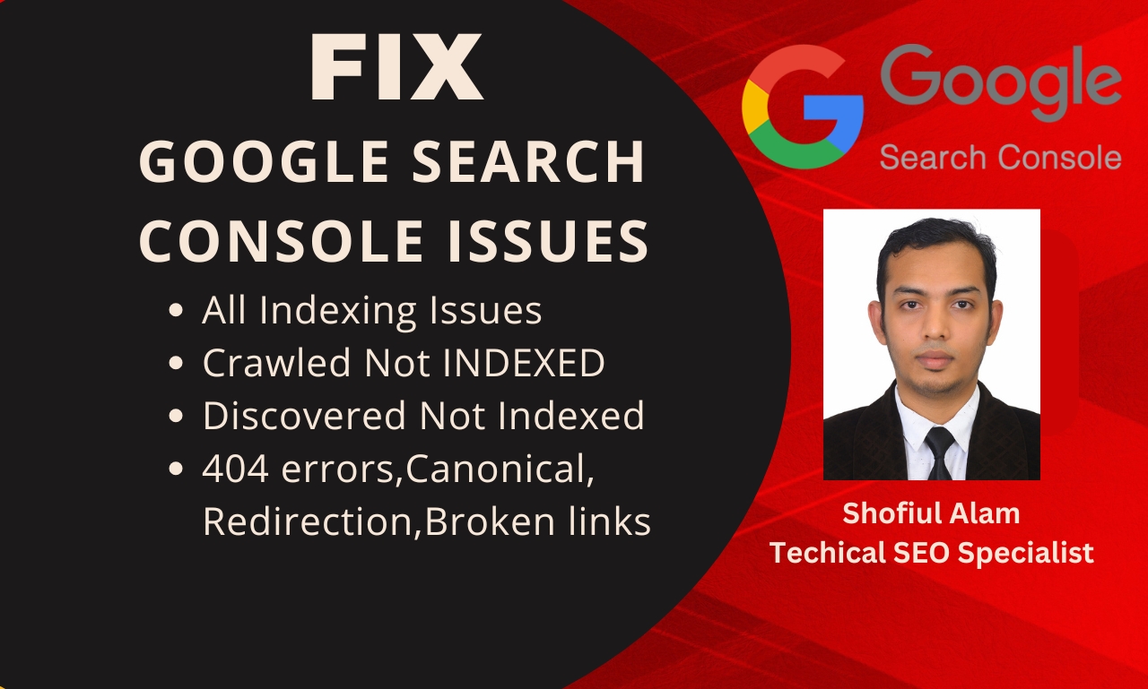 I will Fix Google search console issues,indexing errors,404 error,discovered,crawled not index issue