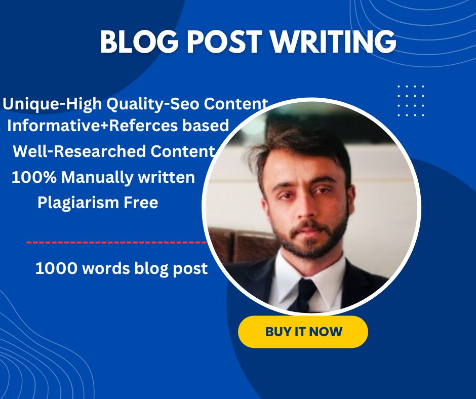 I will write 1000+ words Optimized Blog Post-Article-Web story No AI content