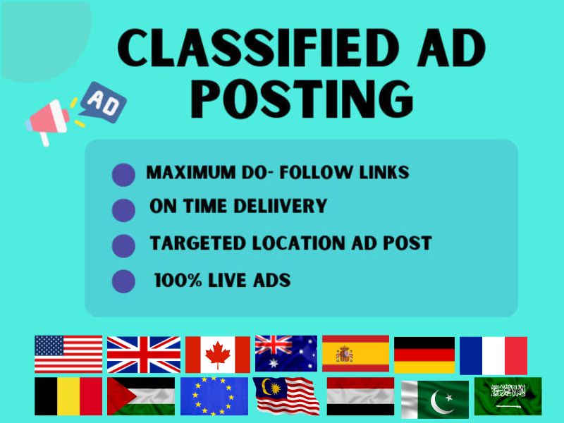 I will provide 120 classified ad posting in top classified sites