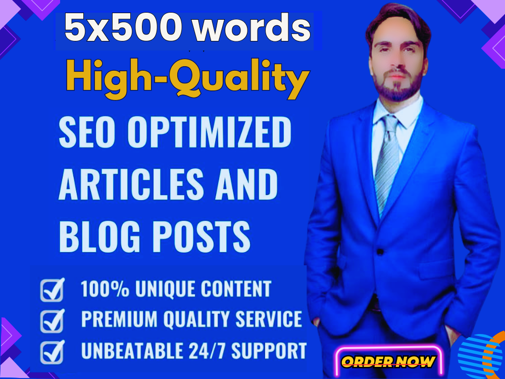 Write 5x500 SEO High-Quality Unique Article writing, Blog writing, Content Writing