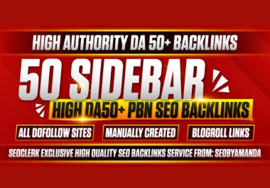 Ranking on google 50 Sidebar DA 50+ blogroll Homepage PBN Backlinks