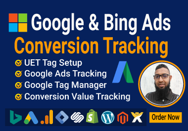 setup bing ads uet tag, google ads conversion goal tracking by GTM