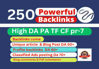 I will do 250 Foundation backlinks in high DA PA TF CF sites