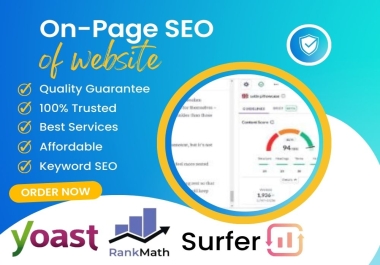 on page SEO by Yoast, Surfer, Rank Math