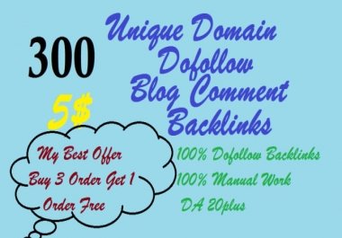 I will 300 unique domains manual blog comments backlinks with da 20plus
