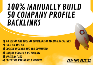 Manually Build 50 Company profile Backlinks With High DA,  PA
