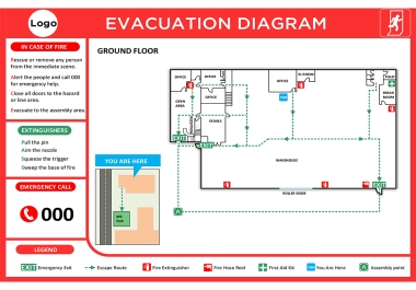 I will design emergency evacuation plan for any type of building