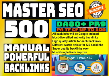 Master SEO with 500 High Authority Backlinks from Unique Domains DR DA PA CF TF Upto 100 Manually