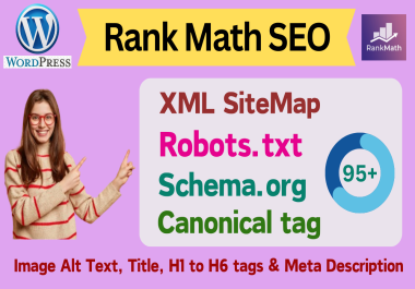 I will setup rank math SEO plugin with 95 score and XML sitemap & robots txt