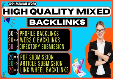 I will create 180 mixed backlinks profiles, web2.0, directory, pdf, link wheel, and article