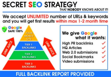 Exclusive 4 Tier Link Pyramid SEO service for boost top rankings on Google. Manual links