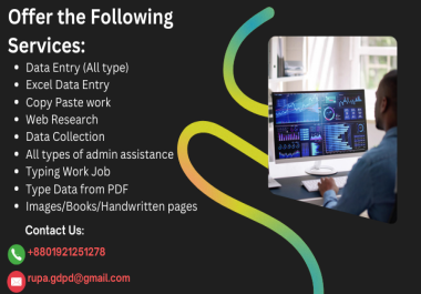 I will do data entry, copy paste, web research, ms excel, typing work, pdf to excel job