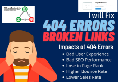 I will fix 404,  301,  broken links,  gsc errors, indexing issues and canonical issues