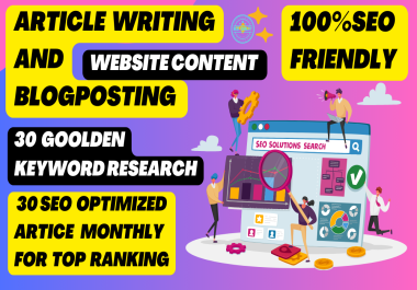 I will write 30 SEO optimized Artice monthly for top ranking