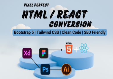 I will convert Figma PSD and XD designs to responsive HTML or React as frontend developer