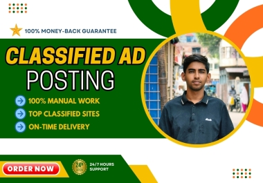 100 manual classified ad posting high DA PA backlinks and linkbuilding website for UK USA and INDIA