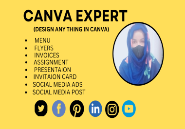 I Will design canva expert menu,flyers,invoices,social media post etc