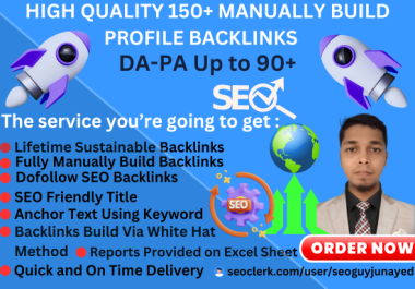 Get 150+ High Quality Manually Build Profile Backlinks DA-Up to 90+ For Powerful SEO Link Building