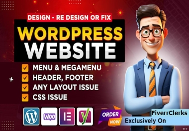 I will do design or fix header, footer, megamenu for wordpress website