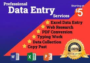 I will do data entry, web research, excel, admin support work,email, copy paste