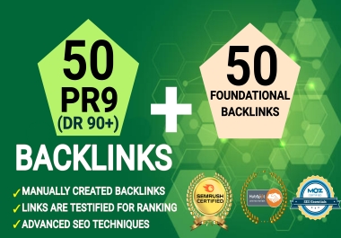 Manually 100 Backlinks 50 PR9 +50 foundational 60+DA Safe SEO linkbuilding for Google ranking