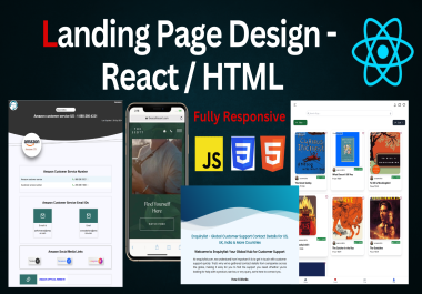 Custom Landing Page Design with React. js or HTML,  CSS,  JavaScript