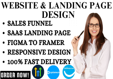 i will design responsive landing page website design on gohighlevel,  systeme. io. getresponse