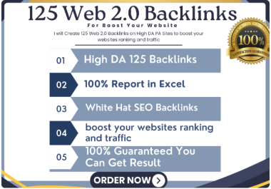 I will Create 125 Web 2.0 Backlinks on High DA PA Sites to boost your websites ranking and traffic