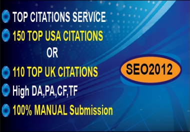 submit business details on 150 TOP USA OR 110 TOP UK CITATION SITES